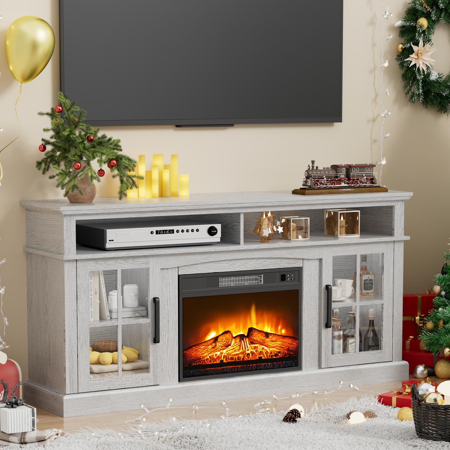 65 Inches TV Stand with 23in Fireplace
