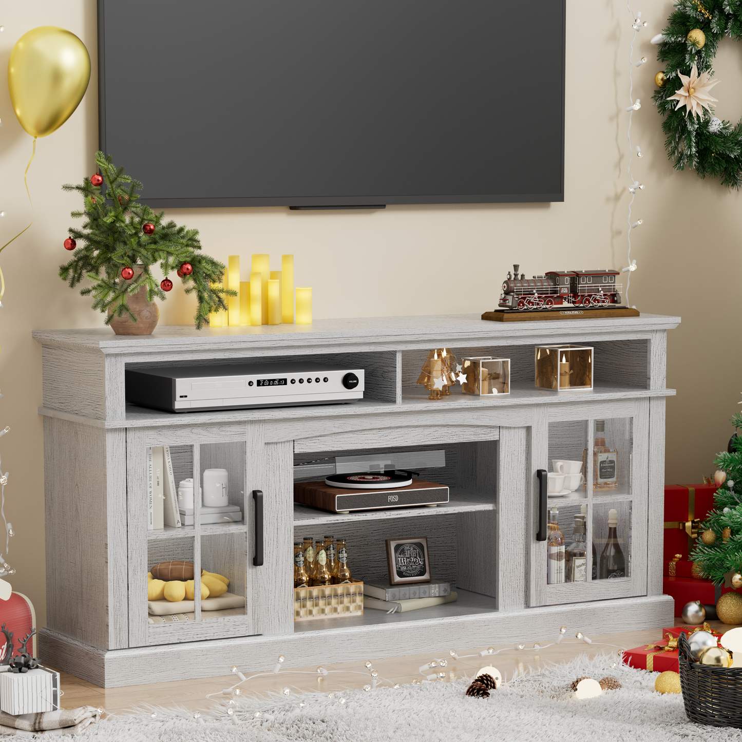 58 Inches TV Stand with Open Shelves