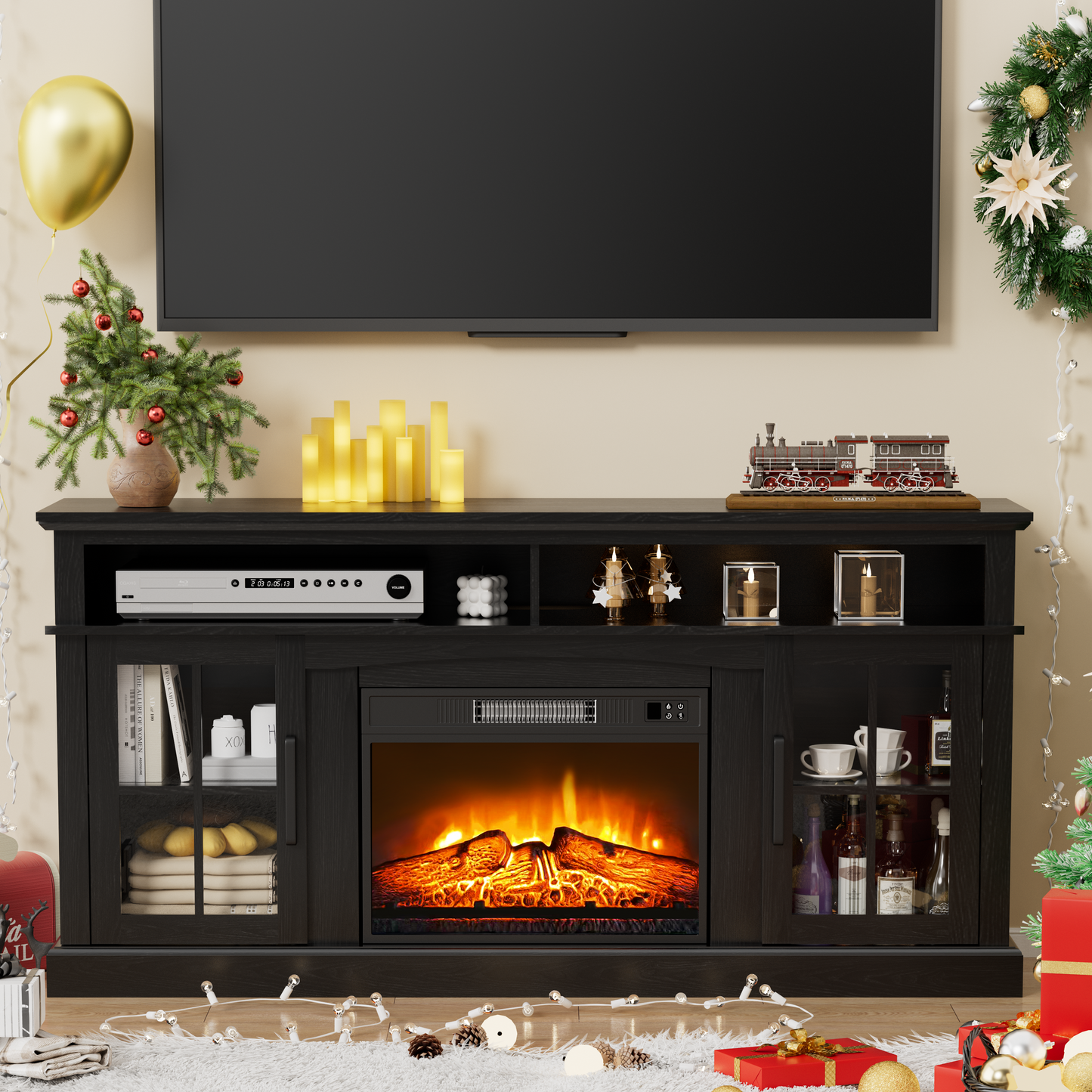 65 Inches TV Stand with 23in Fireplace