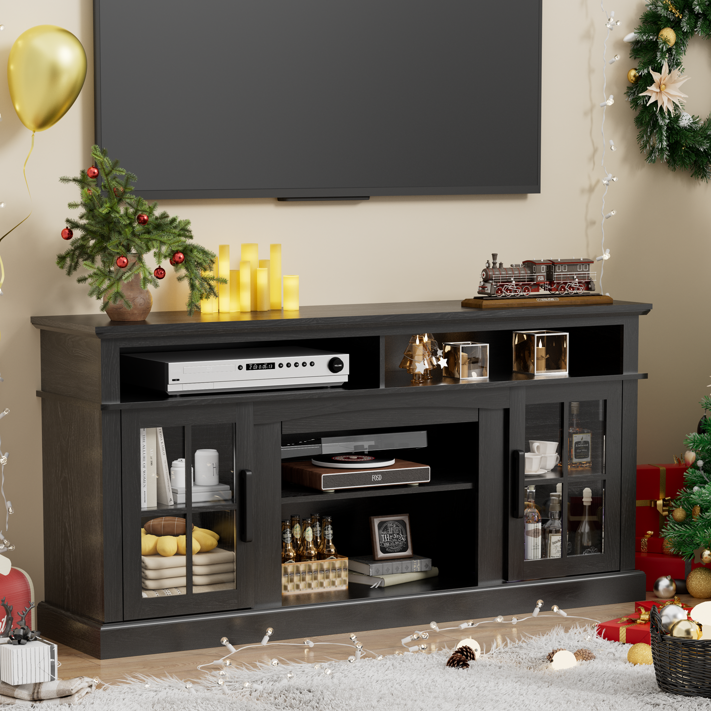 58 Inches TV Stand with Open Shelves