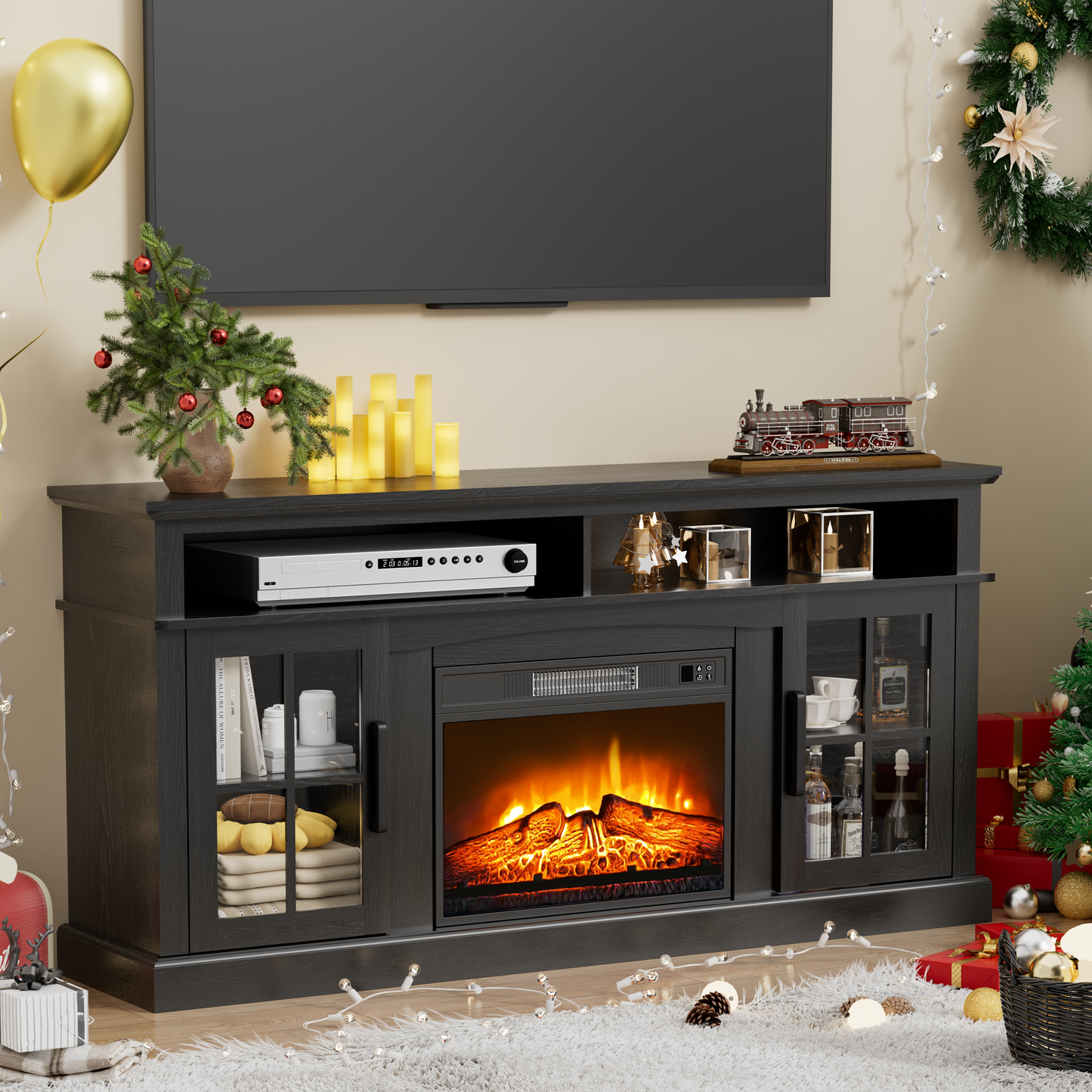 65 Inches TV Stand with 23in Fireplace