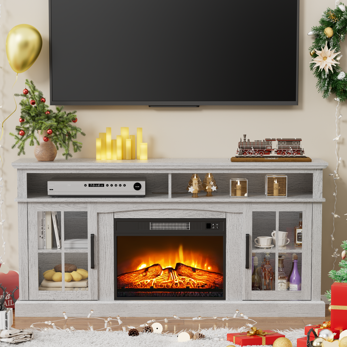 65 Inches TV Stand with 23in Fireplace