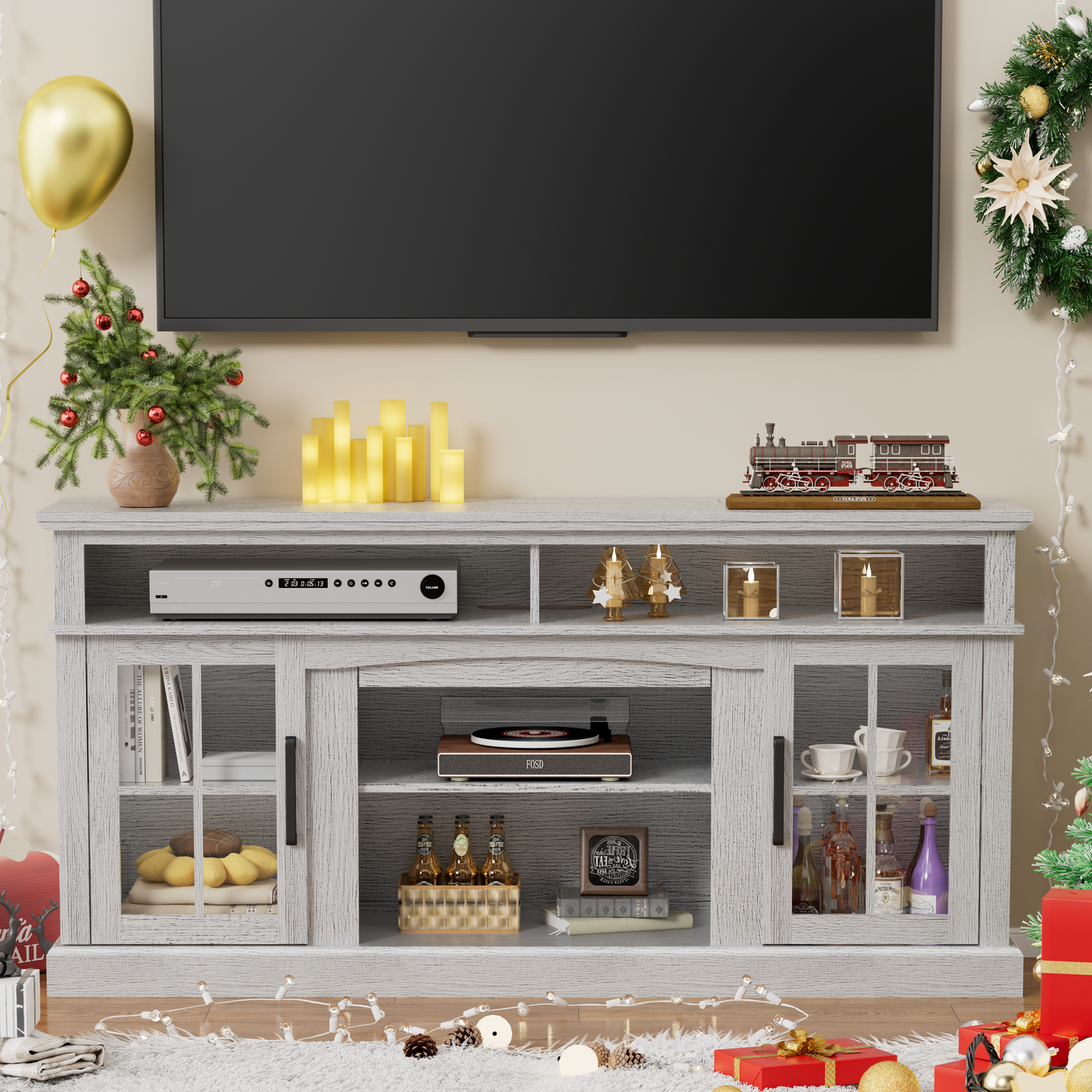 58 Inches TV Stand with Open Shelves