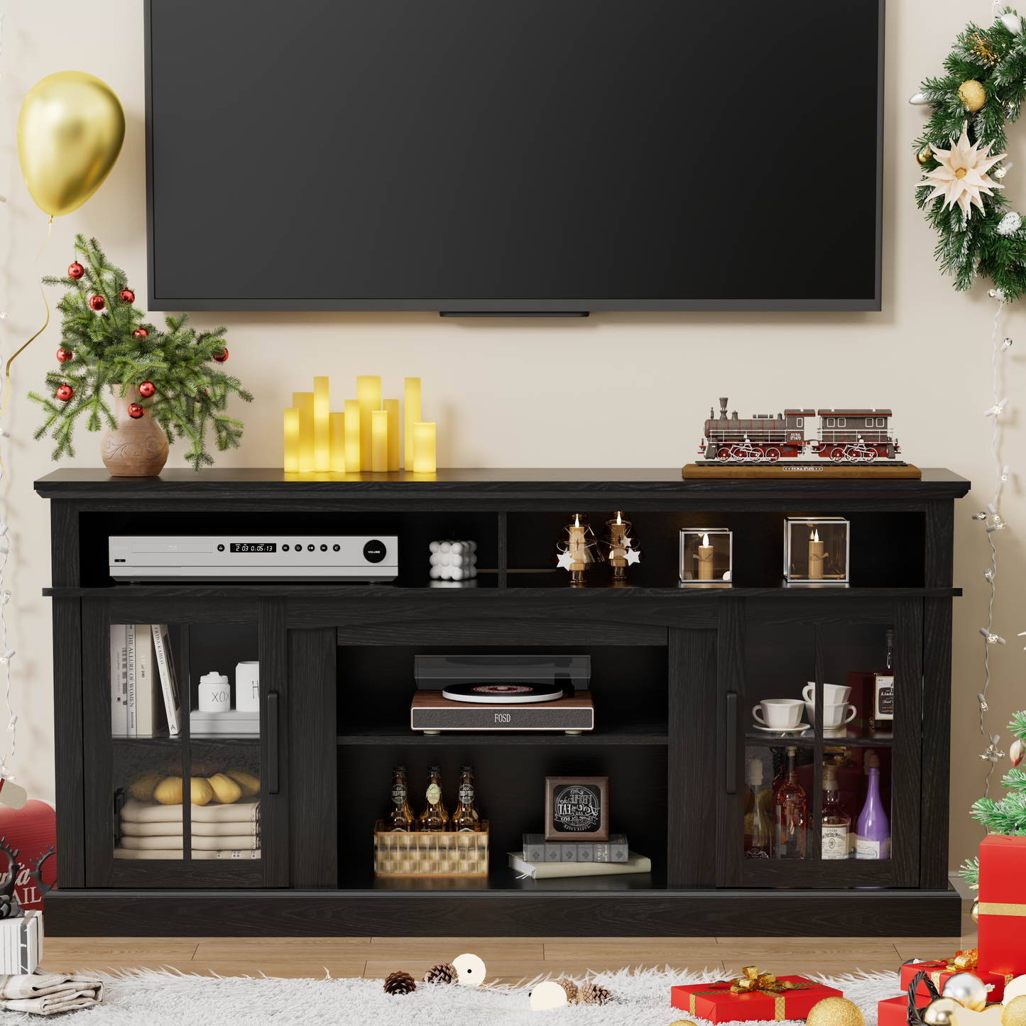 58 Inches TV Stand with Open Shelves