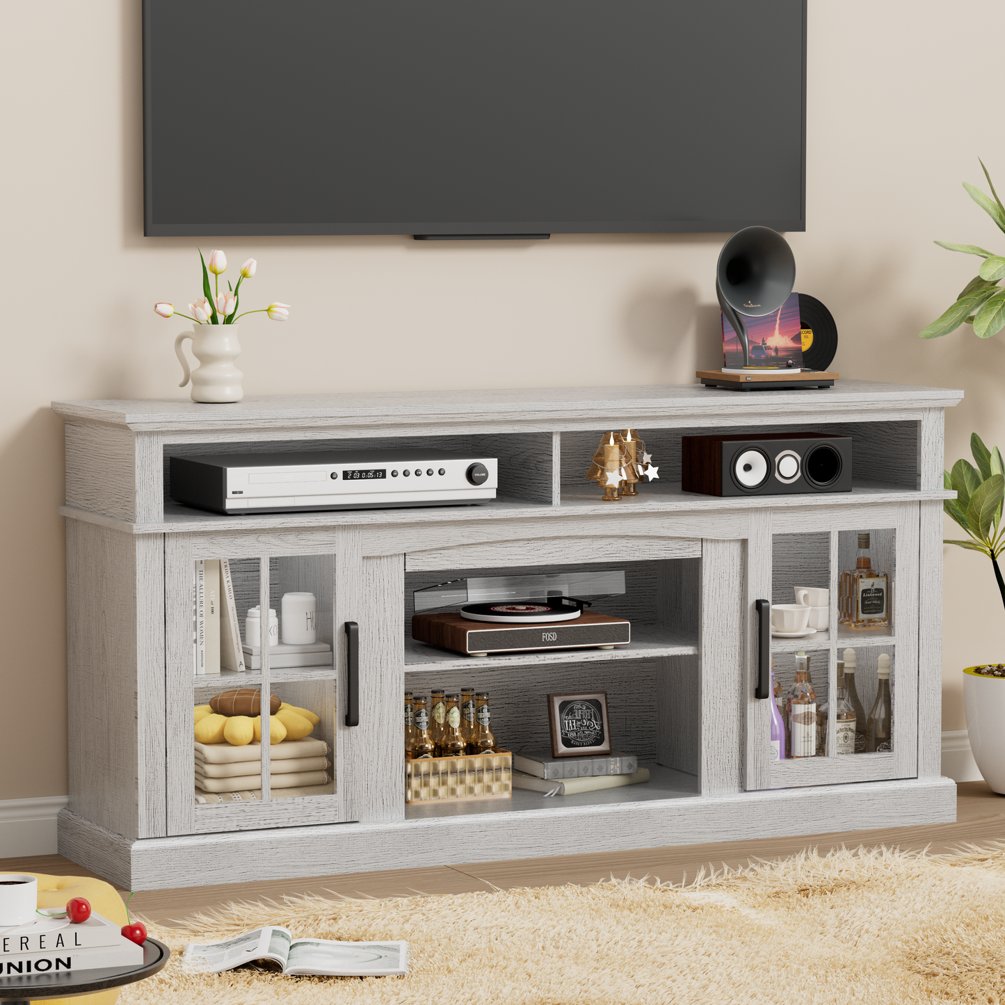 58 Inches TV Stand with Open Shelves