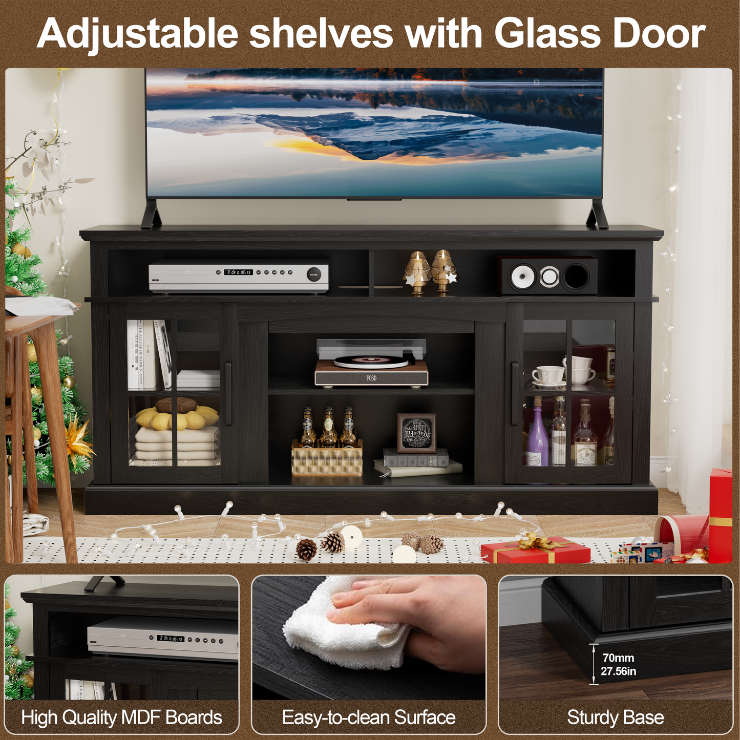 58 Inches TV Stand with Open Shelves
