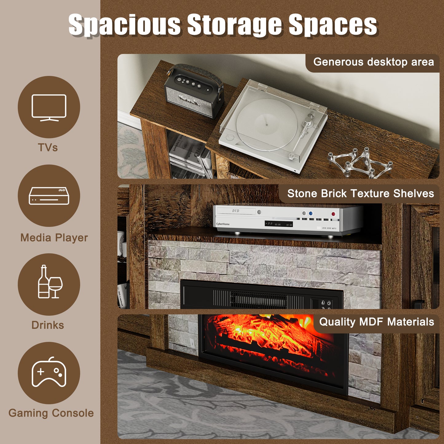 59" Fireplace TV Stand with 18" Electric Fireplace