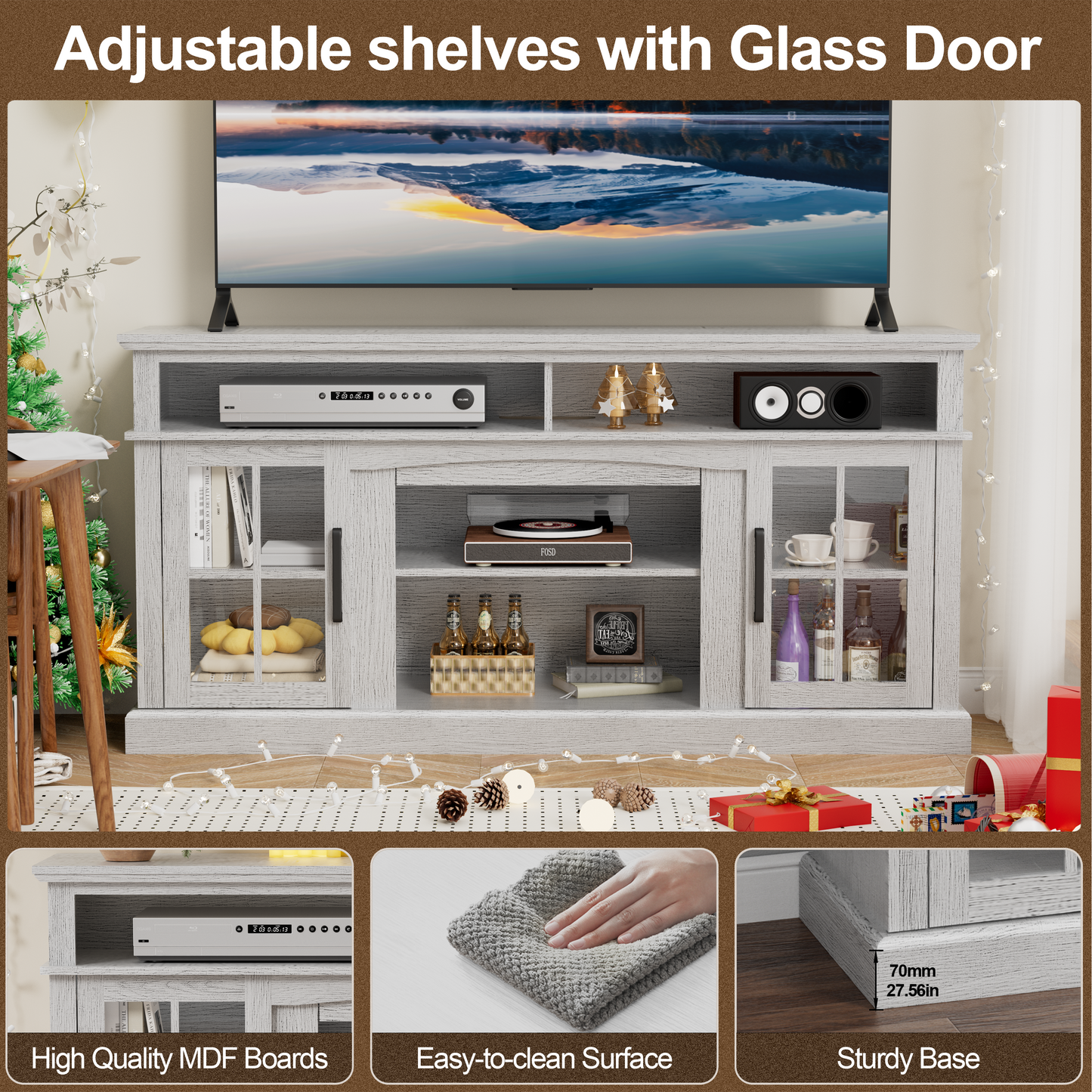 58 Inches TV Stand with Open Shelves