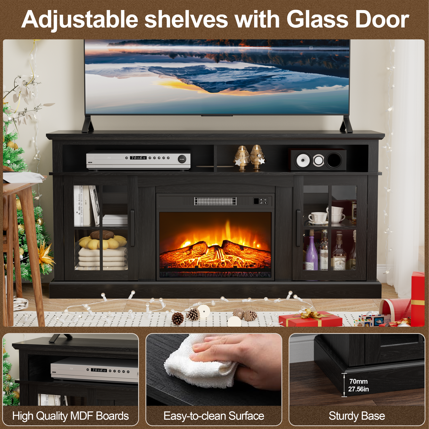 65 Inches TV Stand with 23in Fireplace