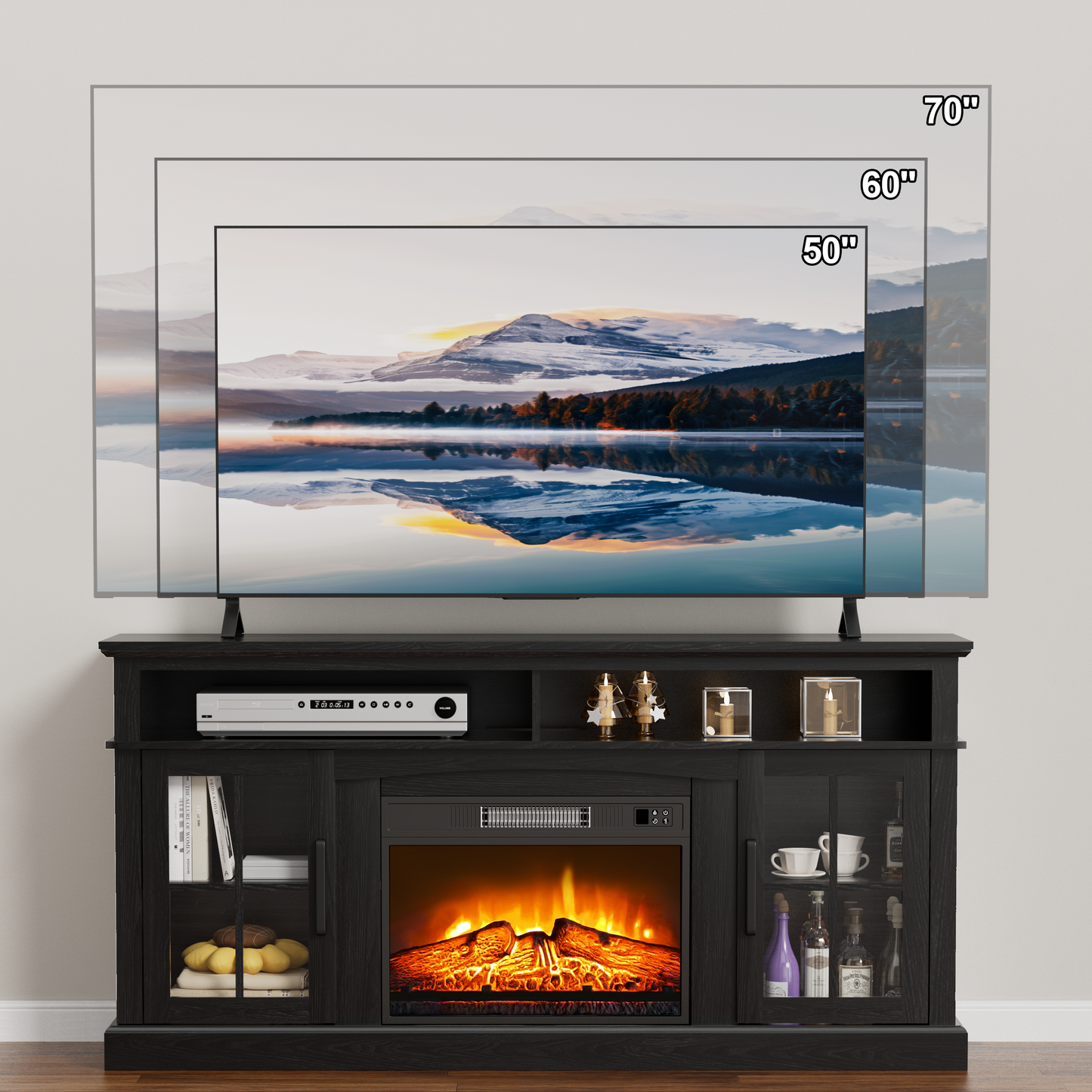 65 Inches TV Stand with 23in Fireplace