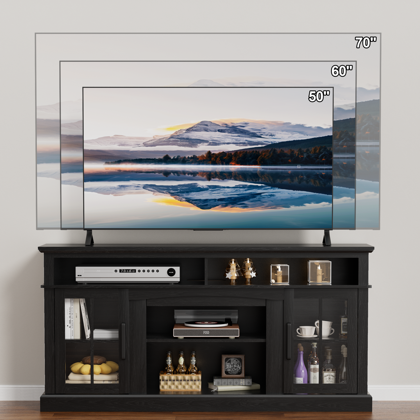 58 Inches TV Stand with Open Shelves