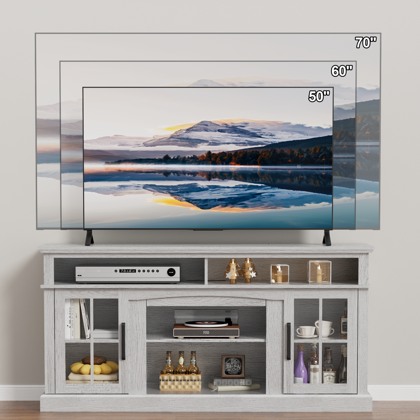 58 Inches TV Stand with Open Shelves