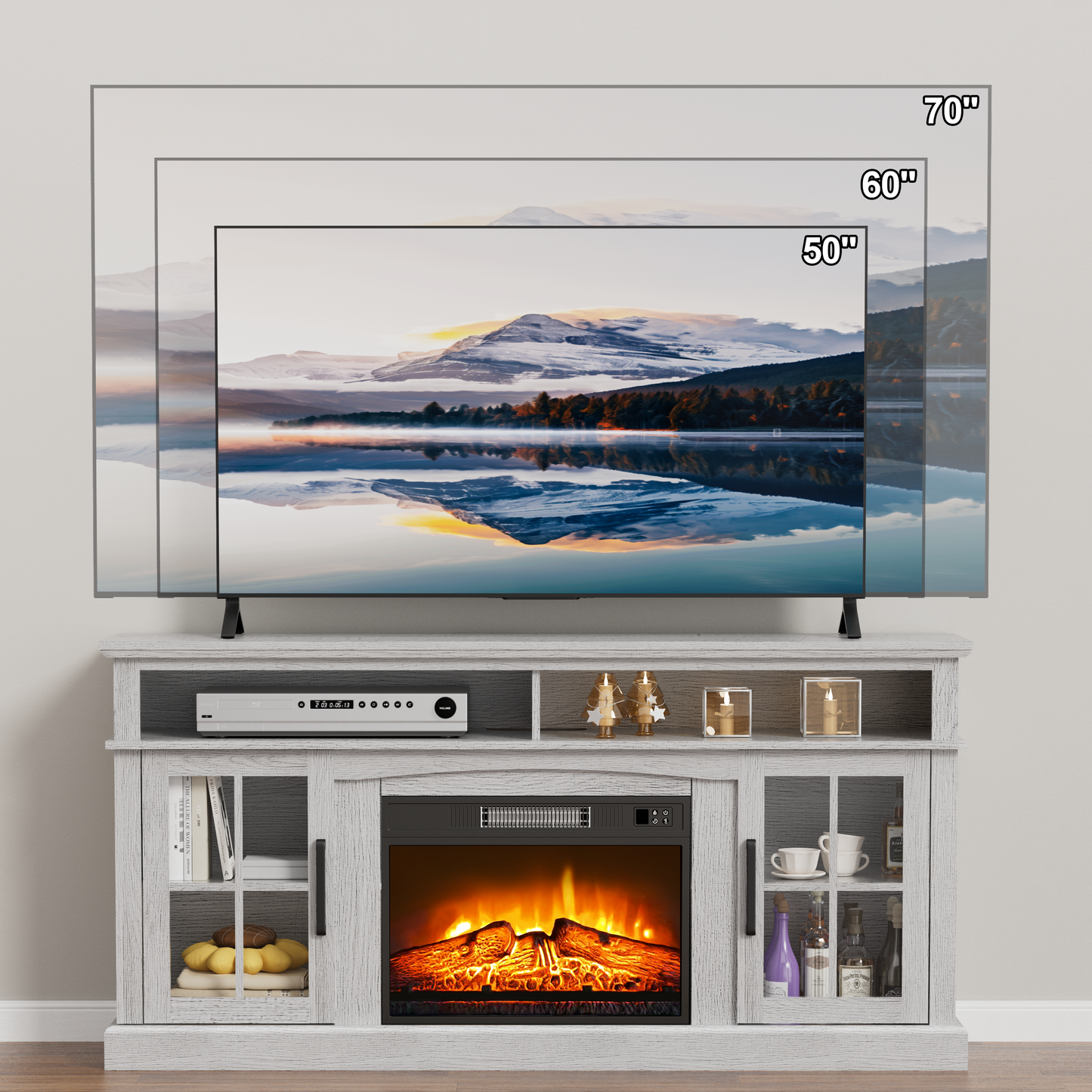65 Inches TV Stand with 23in Fireplace
