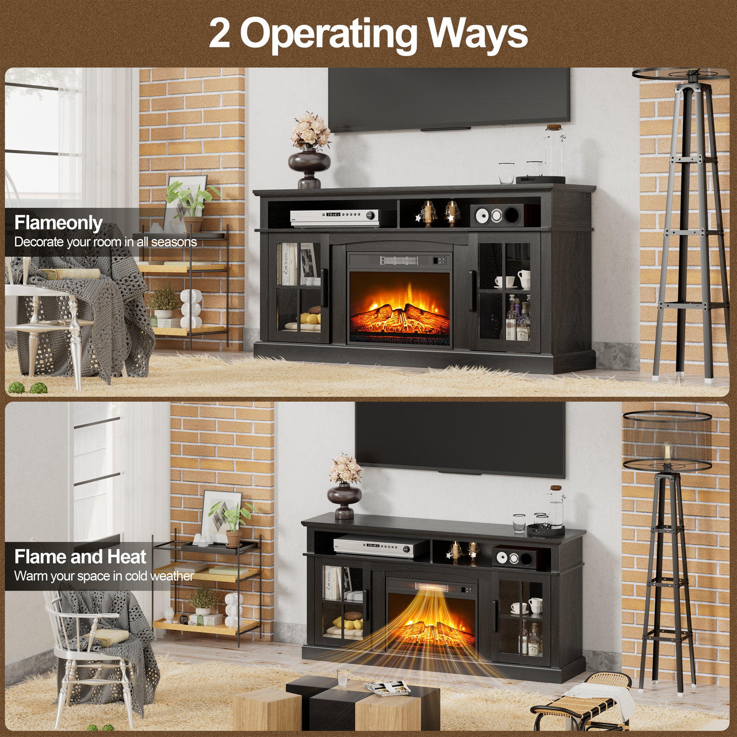 65 Inches TV Stand with 23in Fireplace