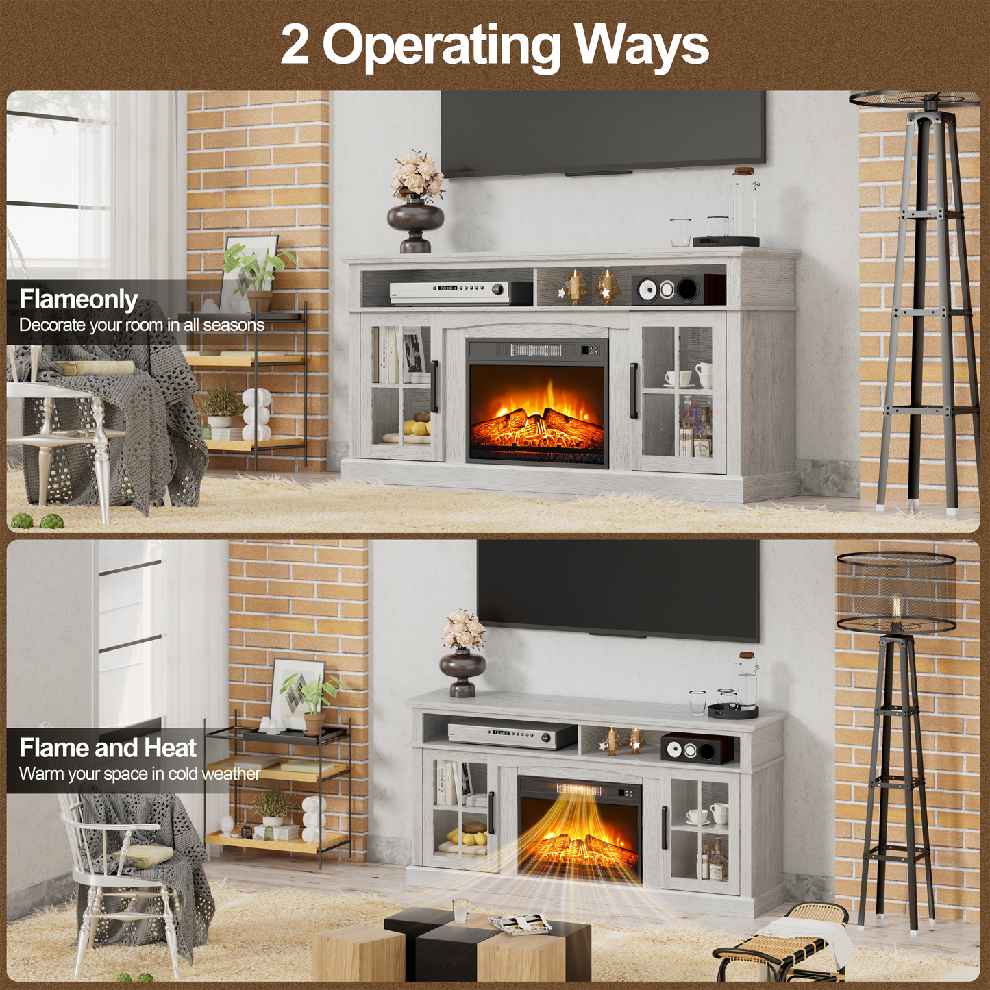 65 Inches TV Stand with 23in Fireplace