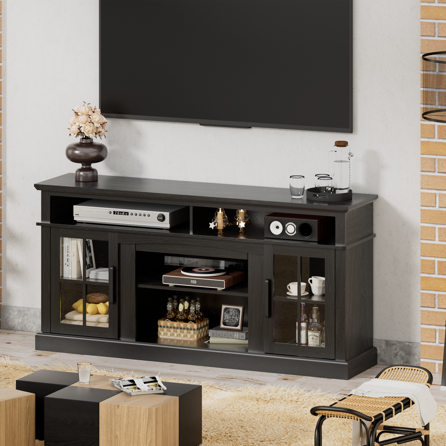 58 Inches TV Stand with Open Shelves