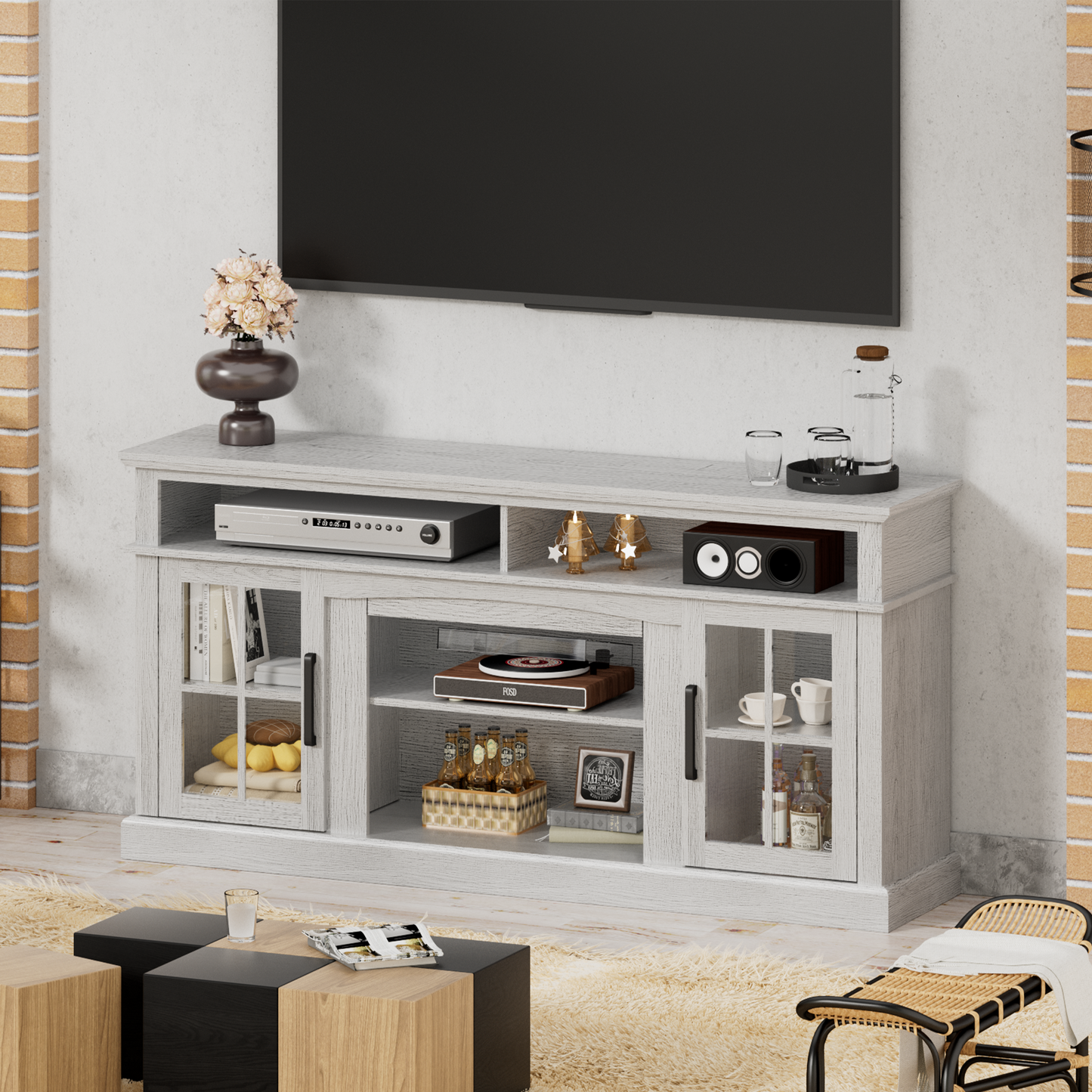 58 Inches TV Stand with Open Shelves
