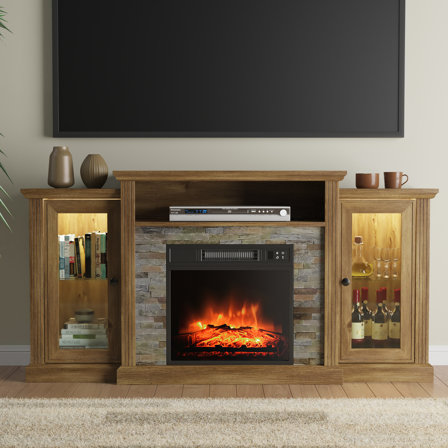 59" Fireplace TV Stand with 18" Electric Fireplace