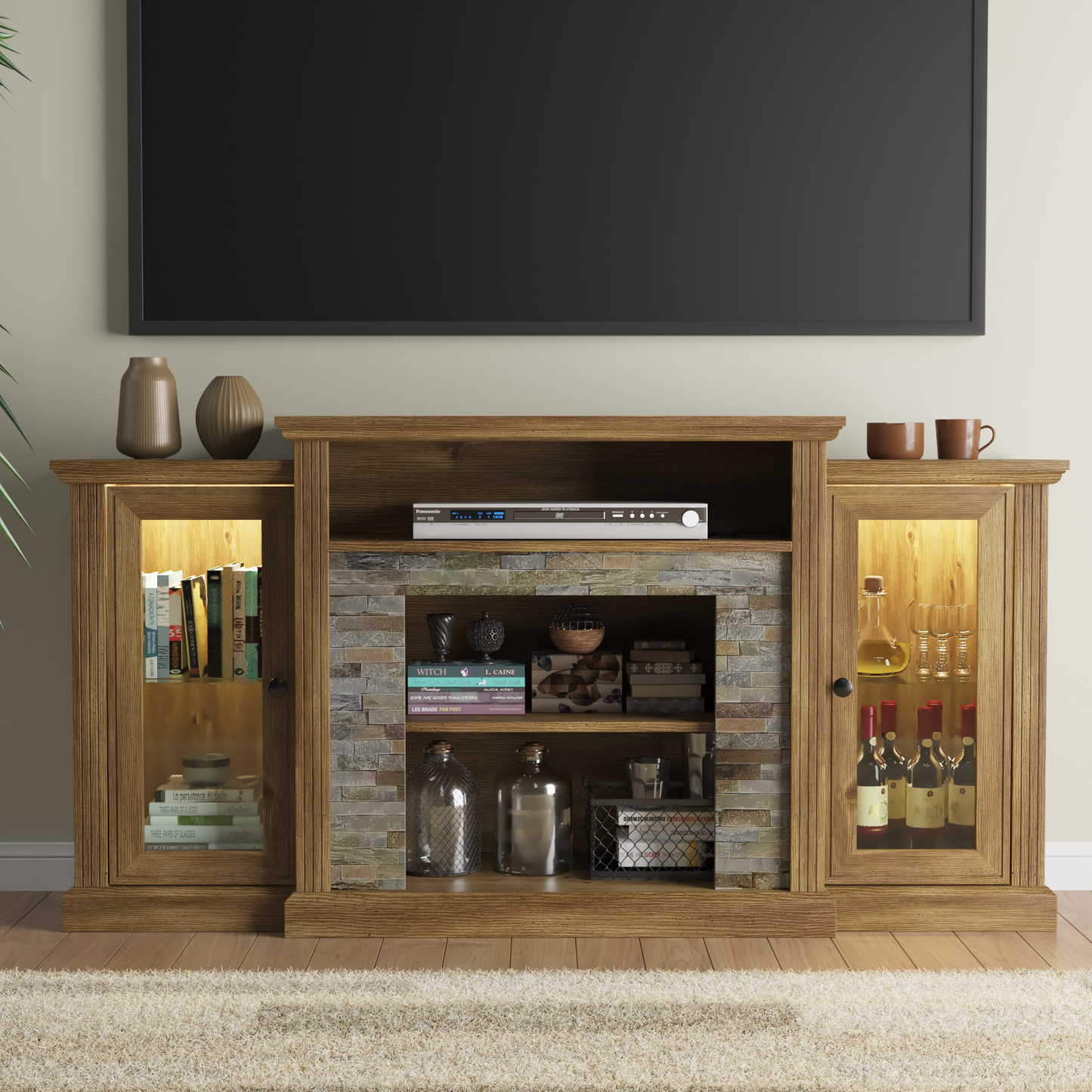 59" Fireplace TV Stand with 18" Electric Fireplace