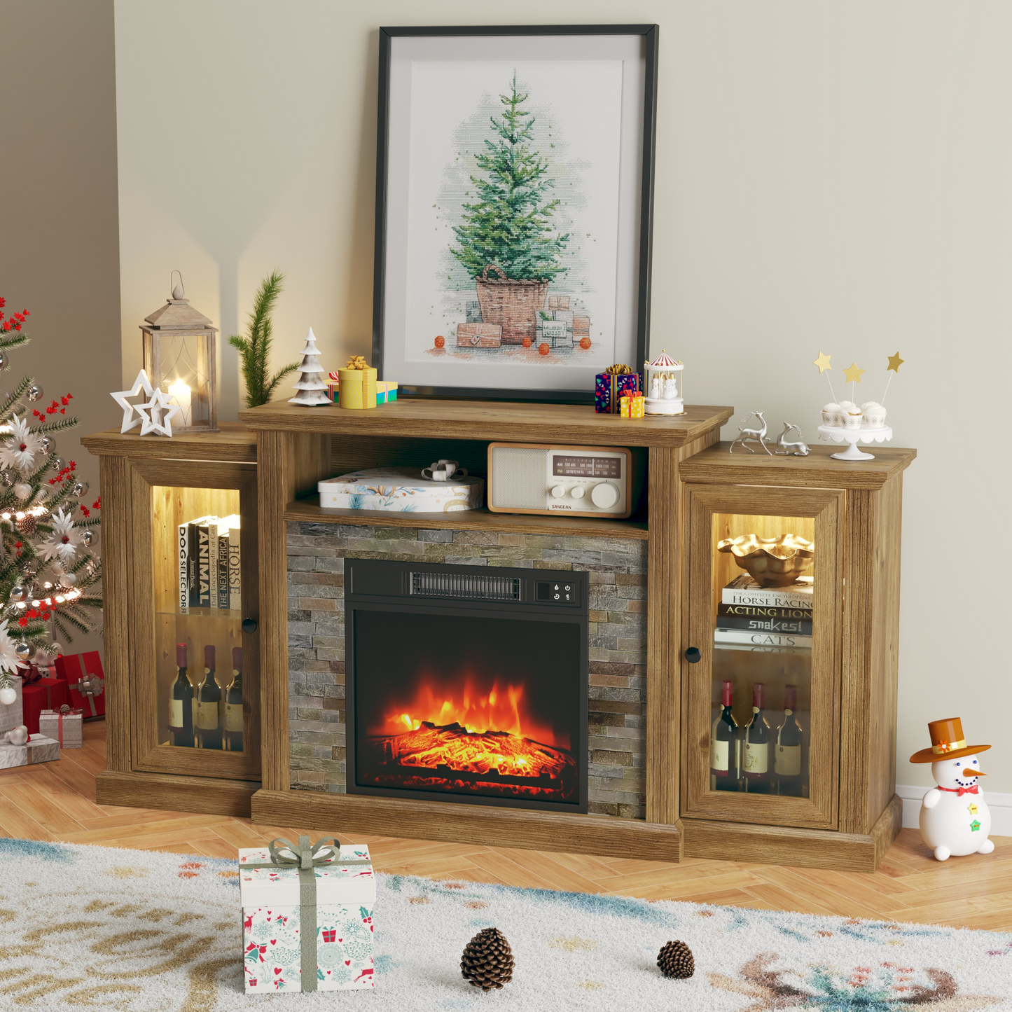 59" Fireplace TV Stand with 18" Electric Fireplace