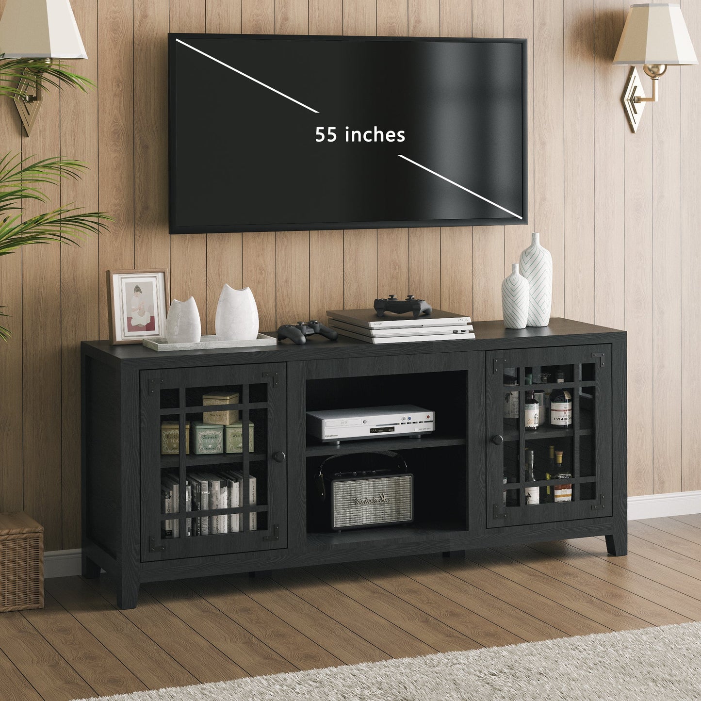 56 Inches TV Stand With Open Central Shelve