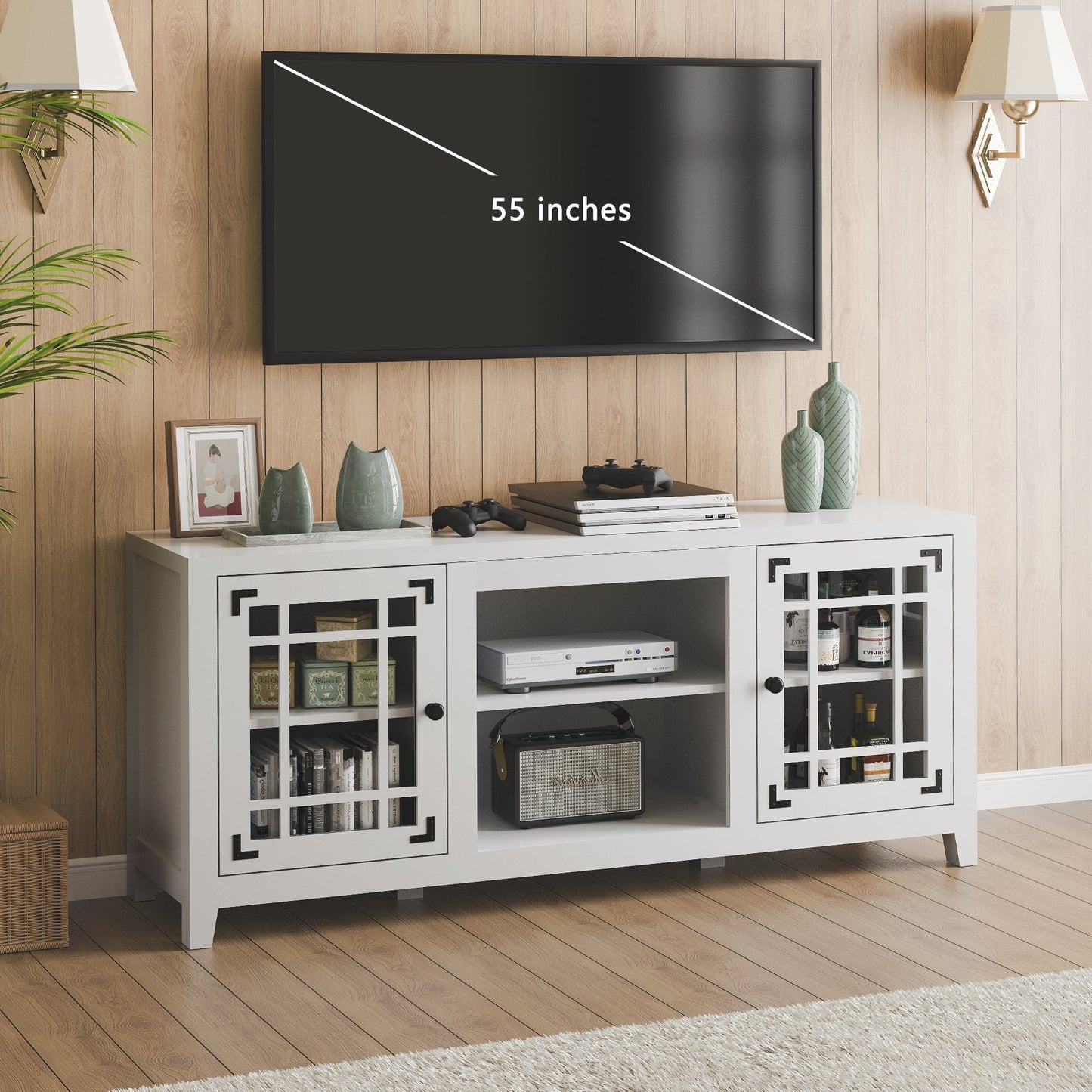 56 Inches TV Stand With Open Central Shelve