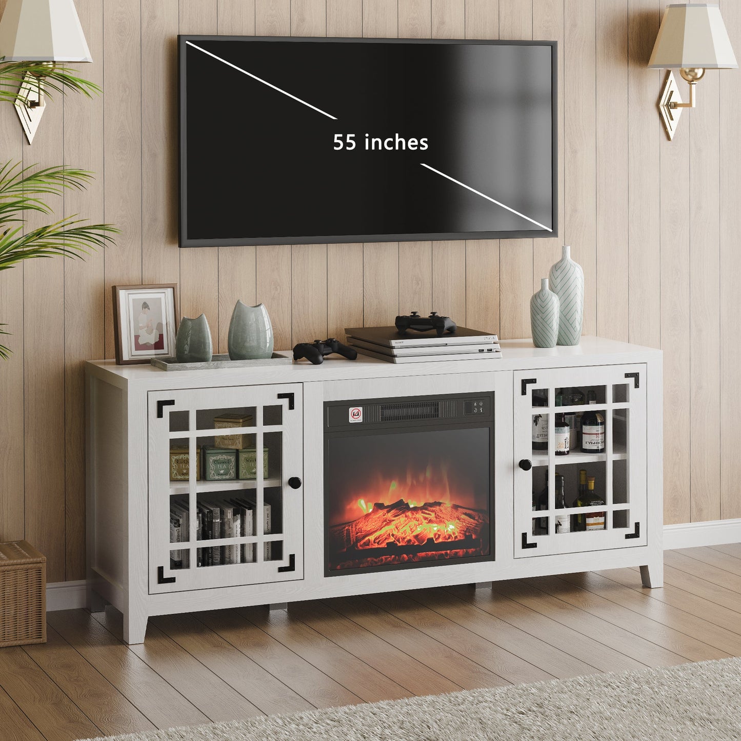 58 Inches TV Stands with 18in Fireplace