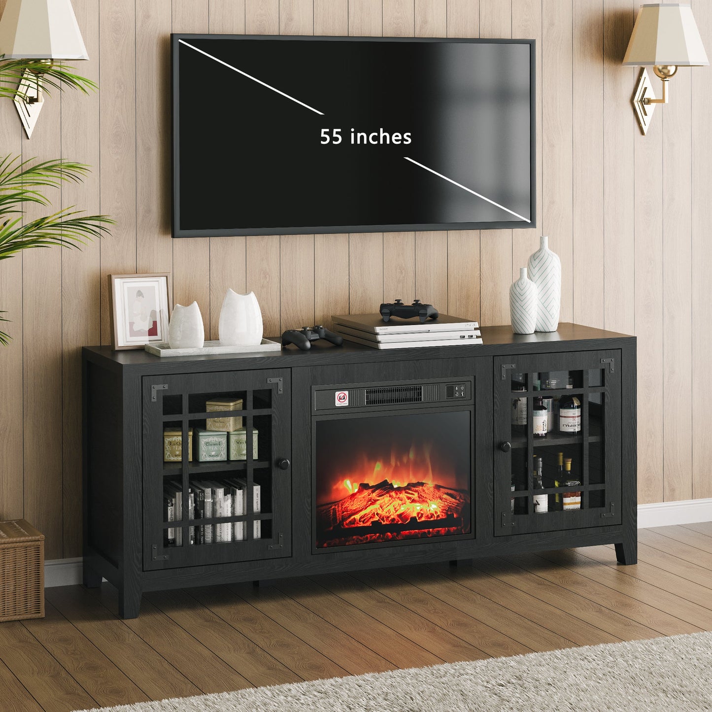 58 Inches TV Stands with 18in Fireplace