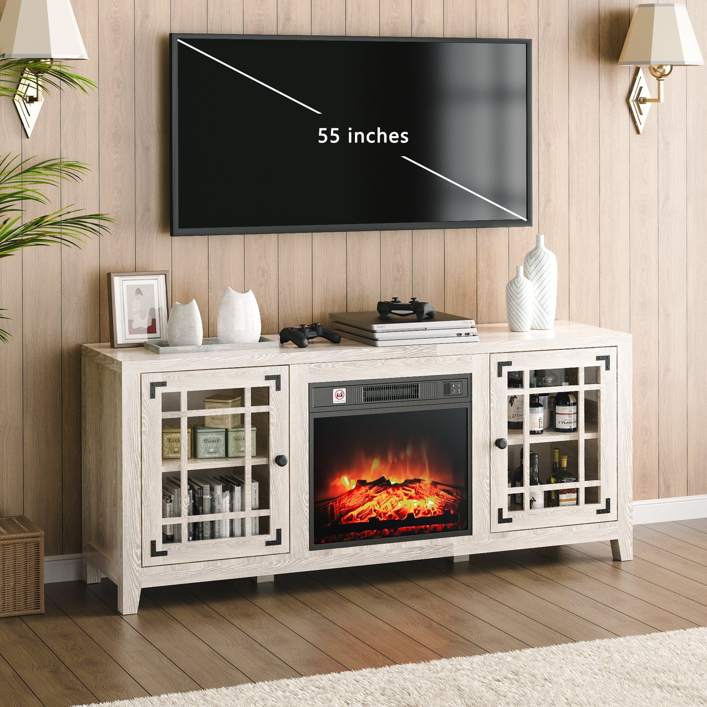 58 Inches TV Stands with 18in Fireplace