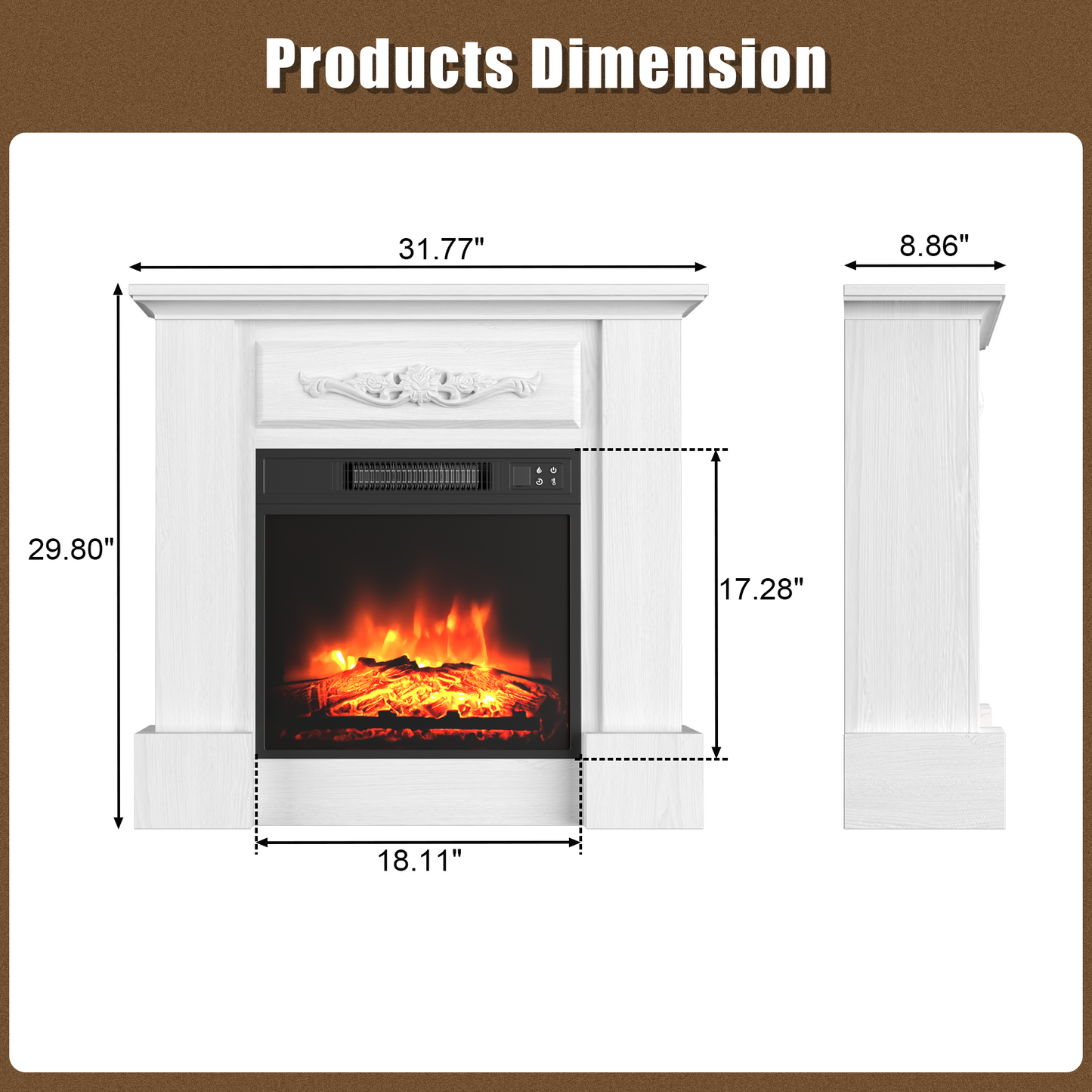 32" Fireplace Mantel with Carved Accents