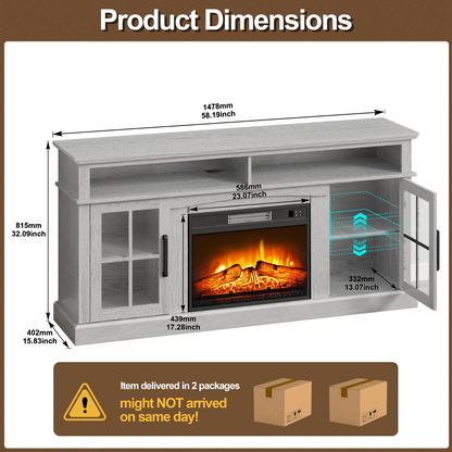 65 Inches TV Stand with 23in Fireplace