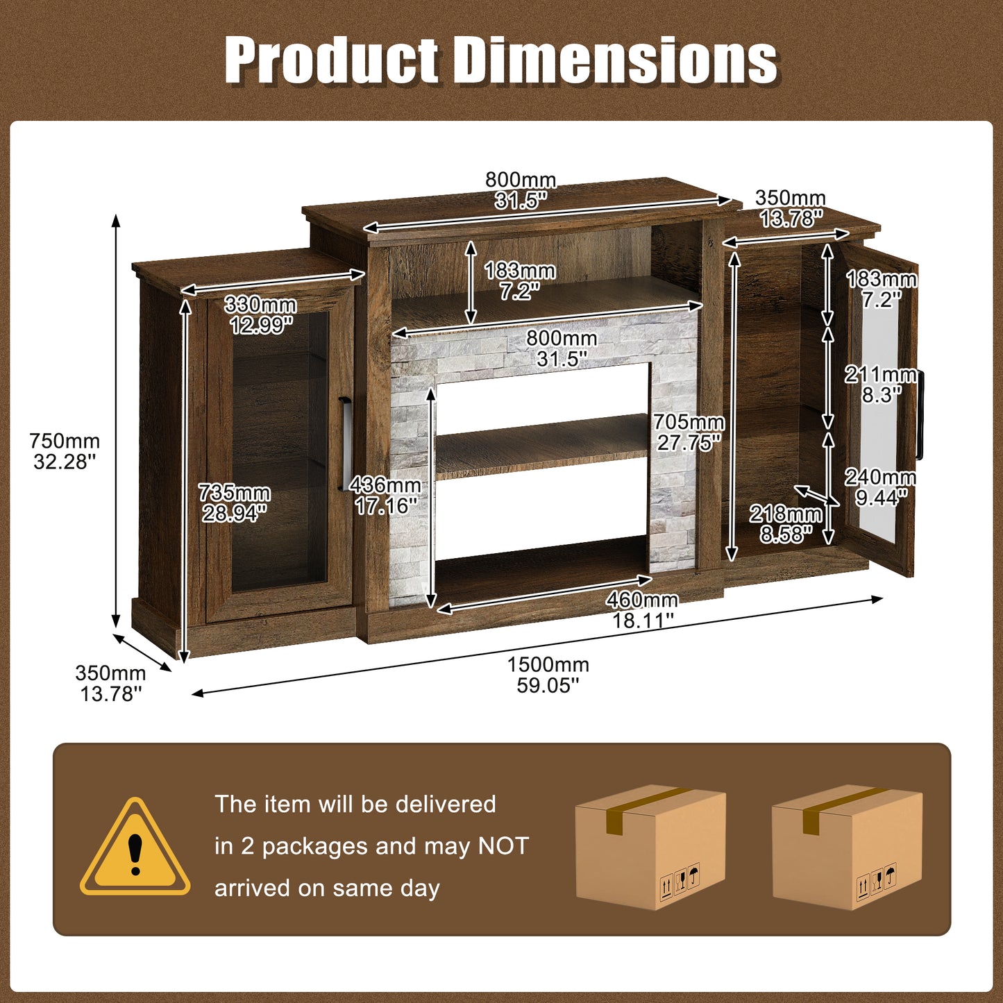 59" Fireplace TV Stand with 18" Electric Fireplace