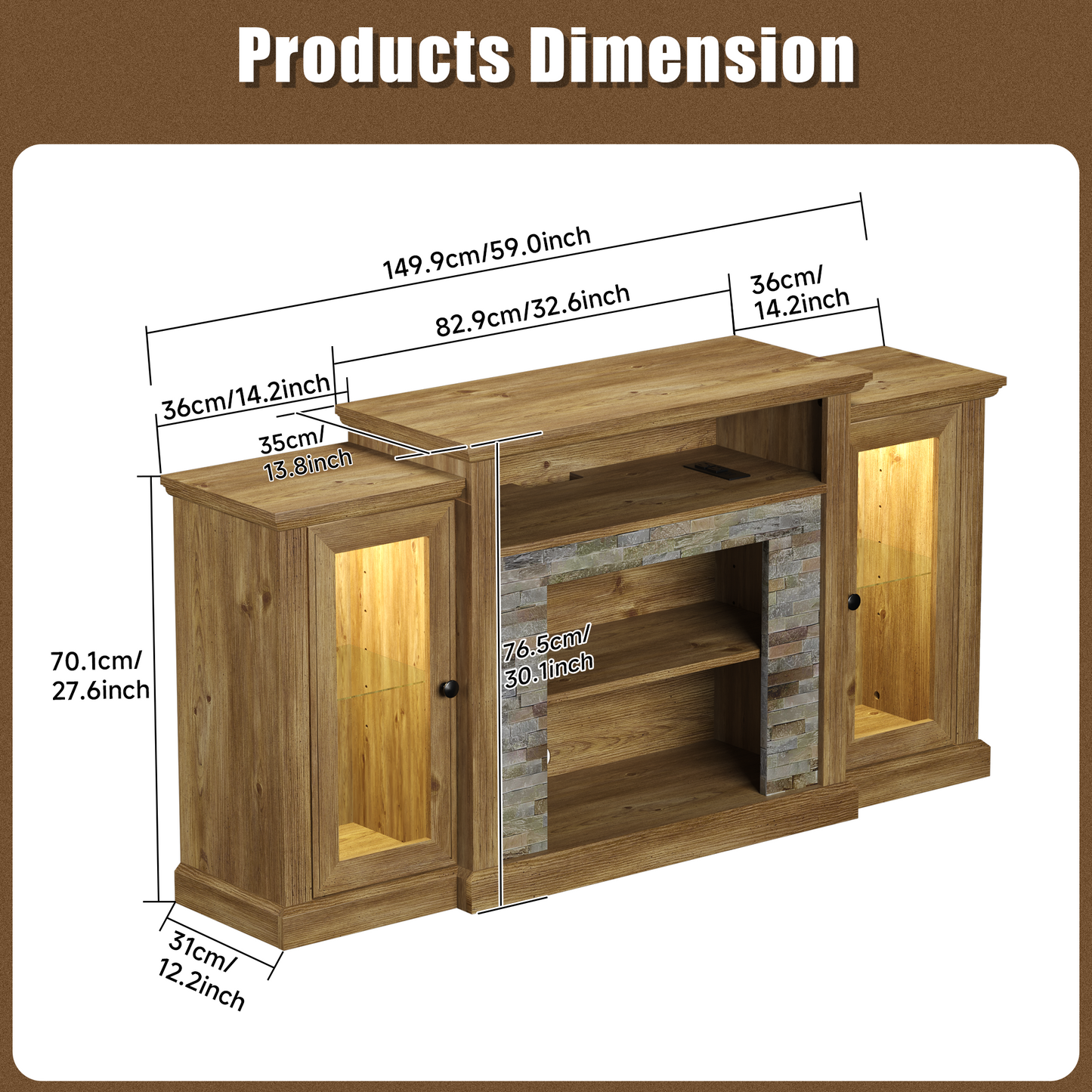 59" Fireplace TV Stand with 18" Electric Fireplace