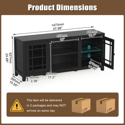 58" TV Stand Media Console Table with Open Shelf Cabinet