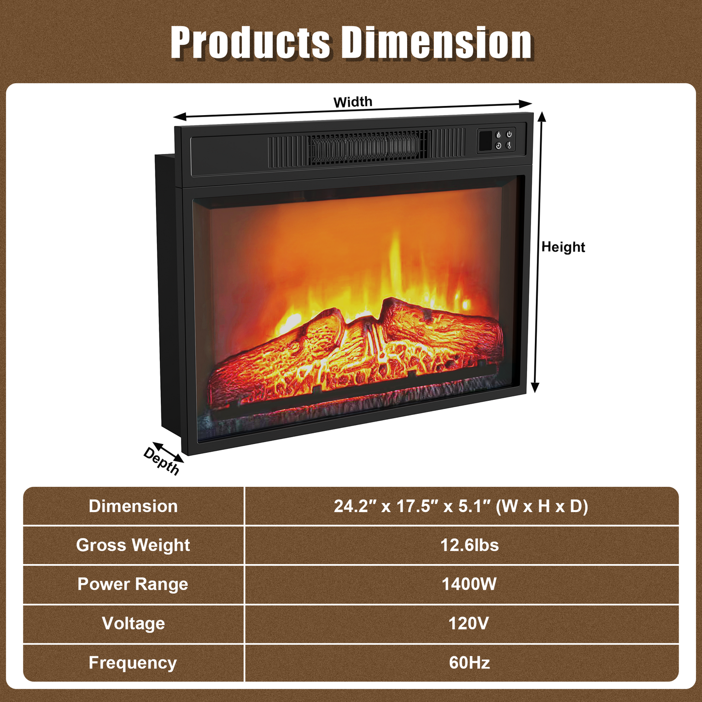 23 Inches Freestanding Electric Fireplace Insert