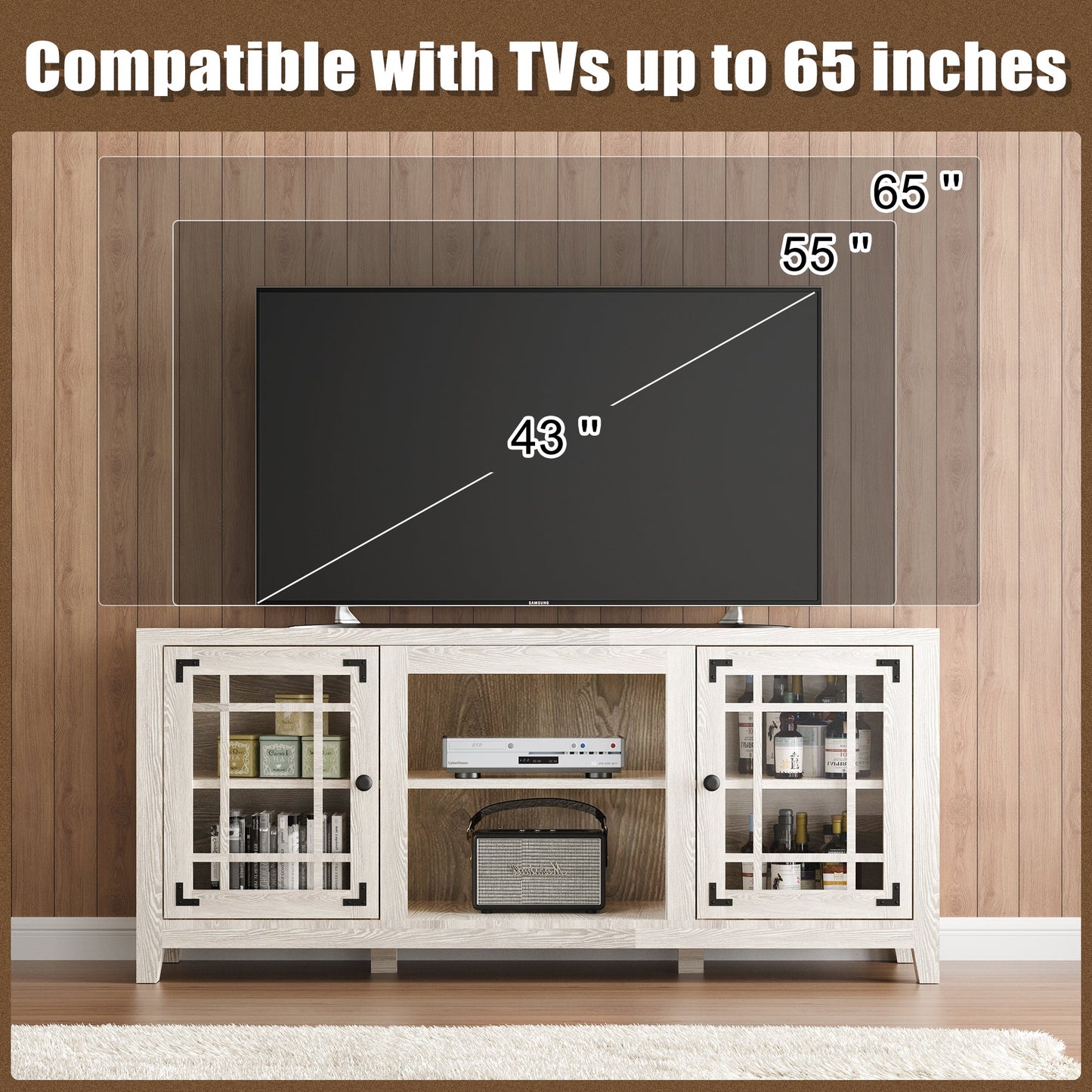 56 Inches TV Stand With Open Central Shelve