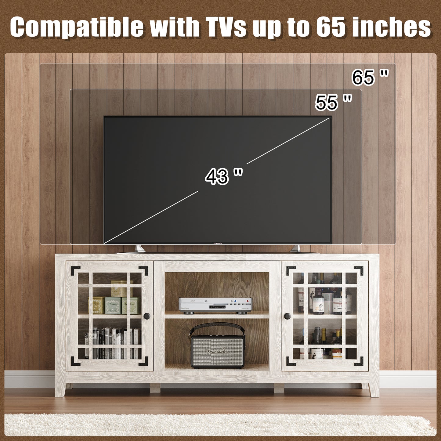 58" TV Stand Media Console Table with Open Shelf Cabinet