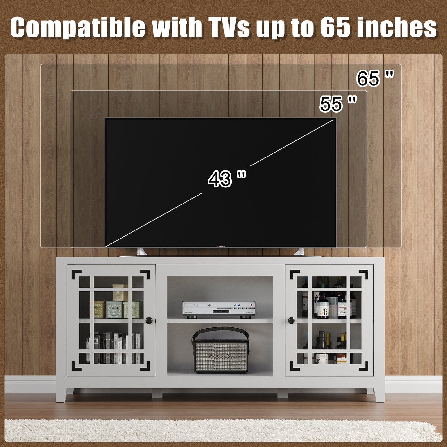 58" TV Stand Media Console Table with Open Shelf Cabinet