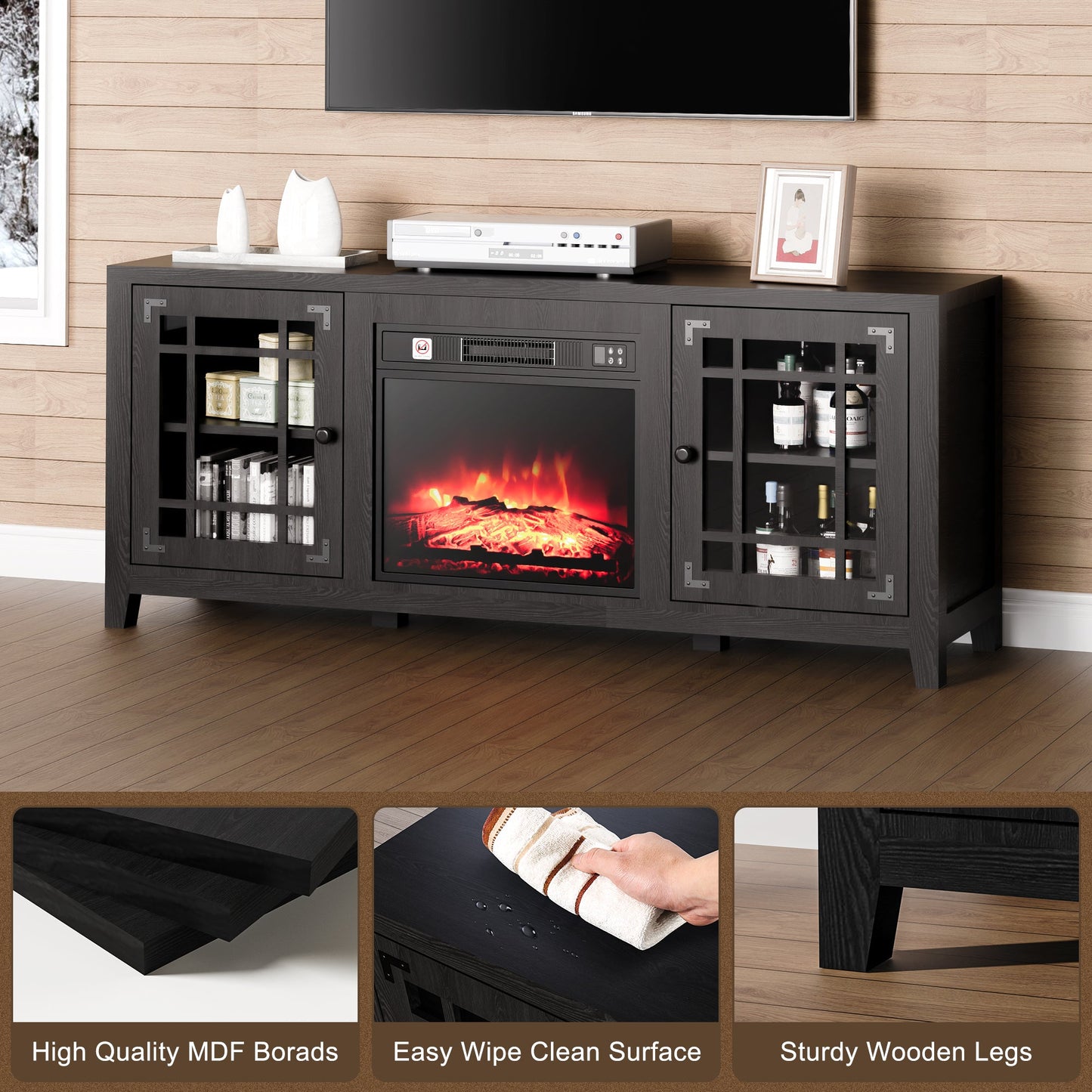 58 Inches TV Stands with 18in Fireplace