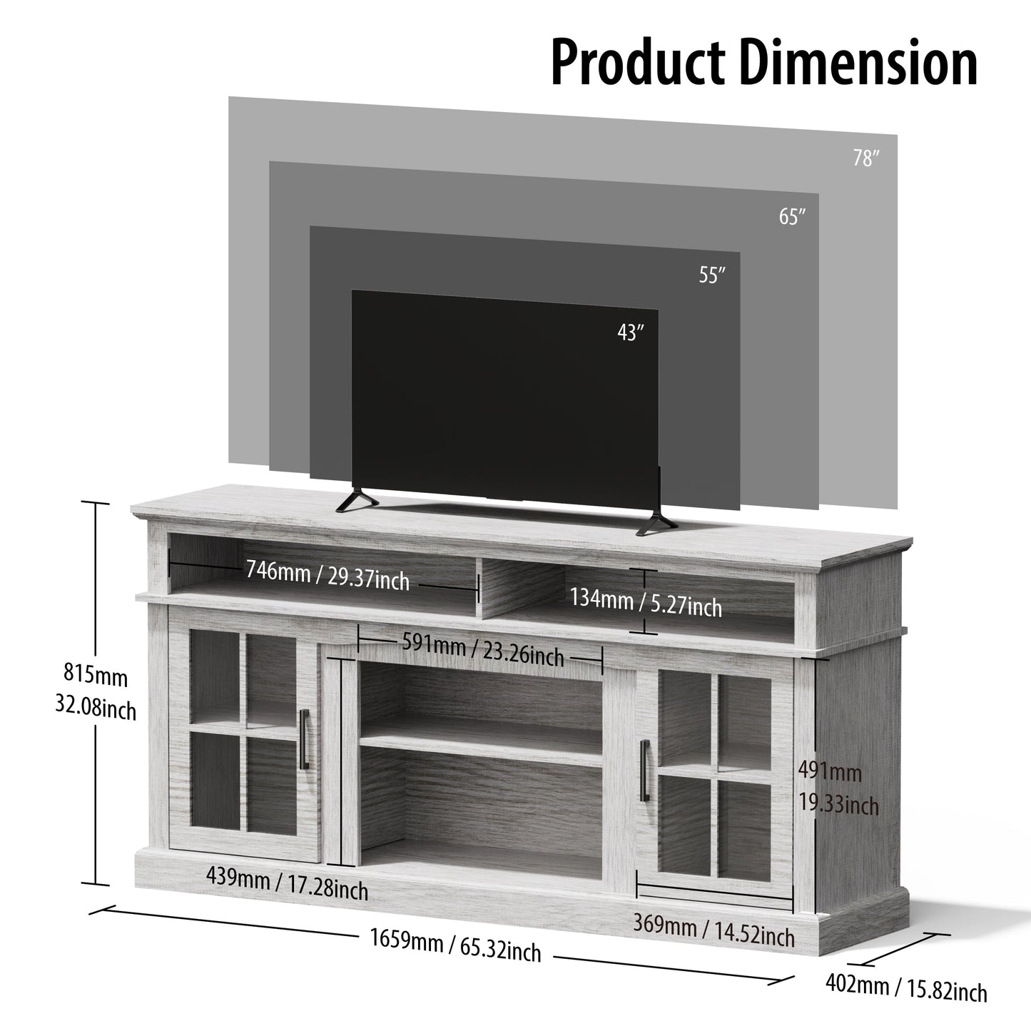 58 Inches TV Stand with Open Shelves