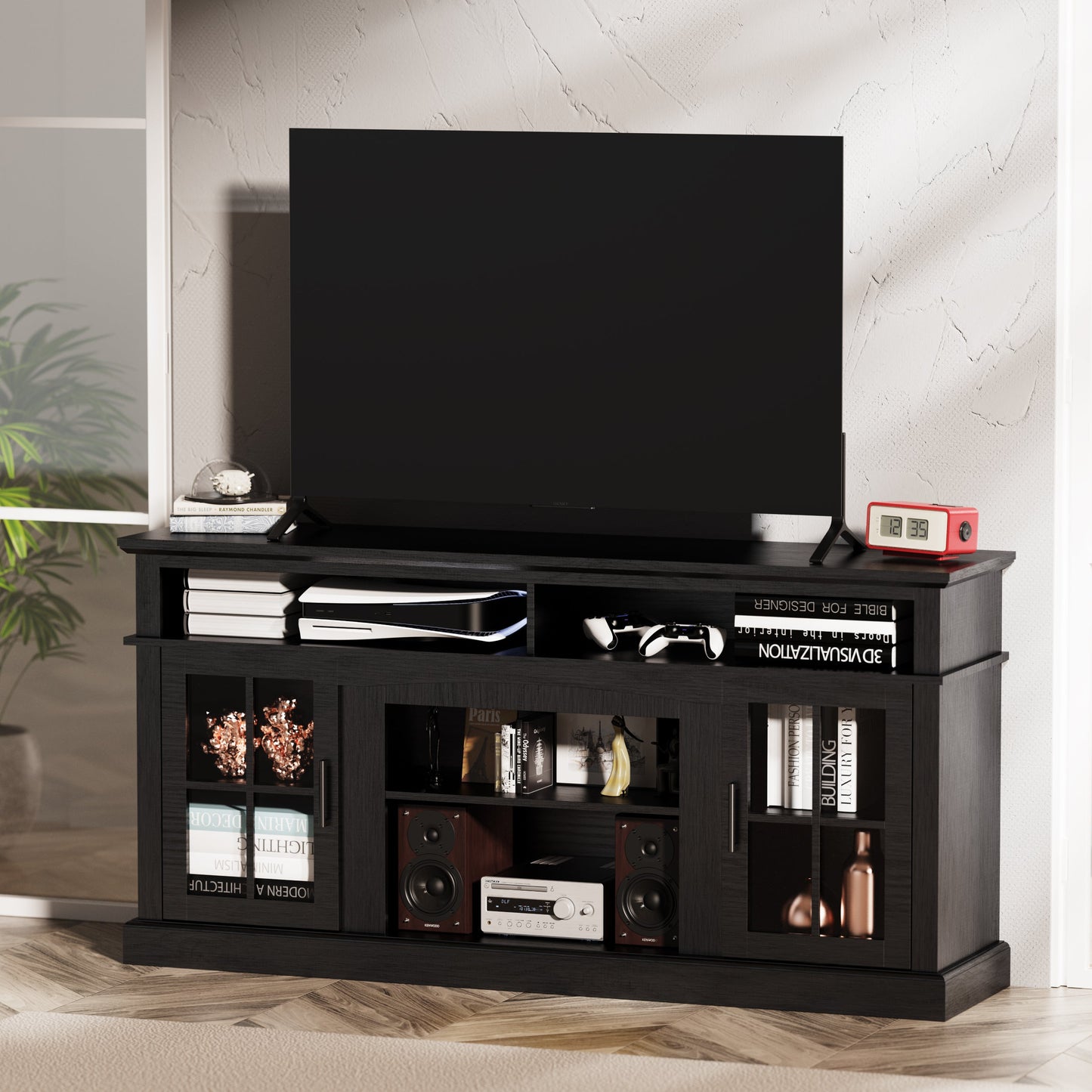 58 Inches TV Stand with Open Shelves