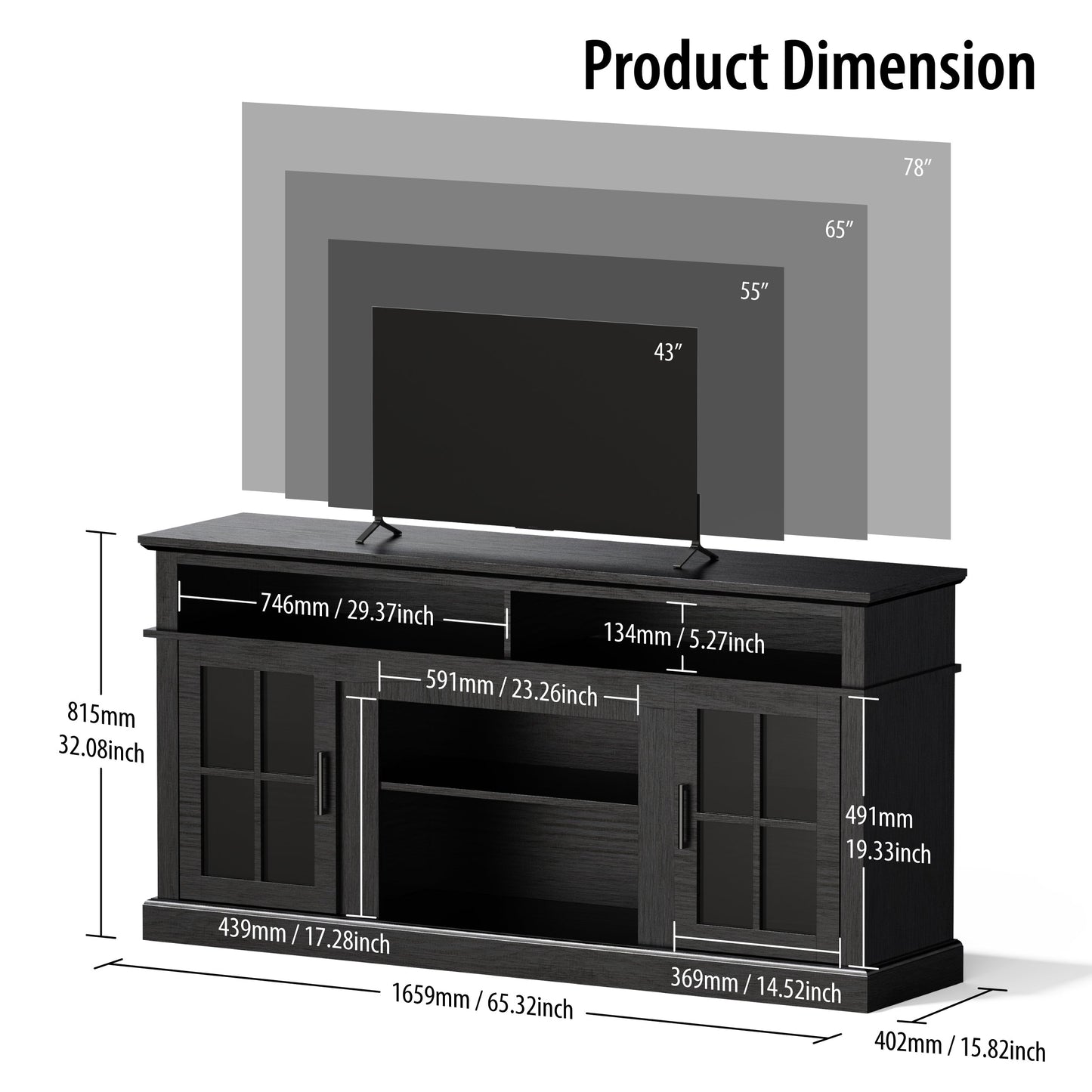 58 Inches TV Stand with Open Shelves